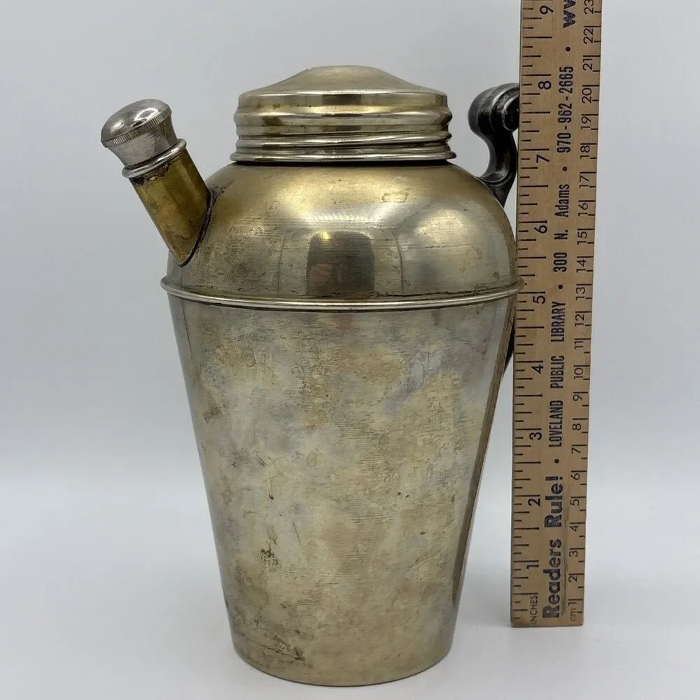 COCKTAIL SHAKER VINTAGE PARTY DRINK MIXER NICKEL SILVER SCREW LID ART DECO WEAR